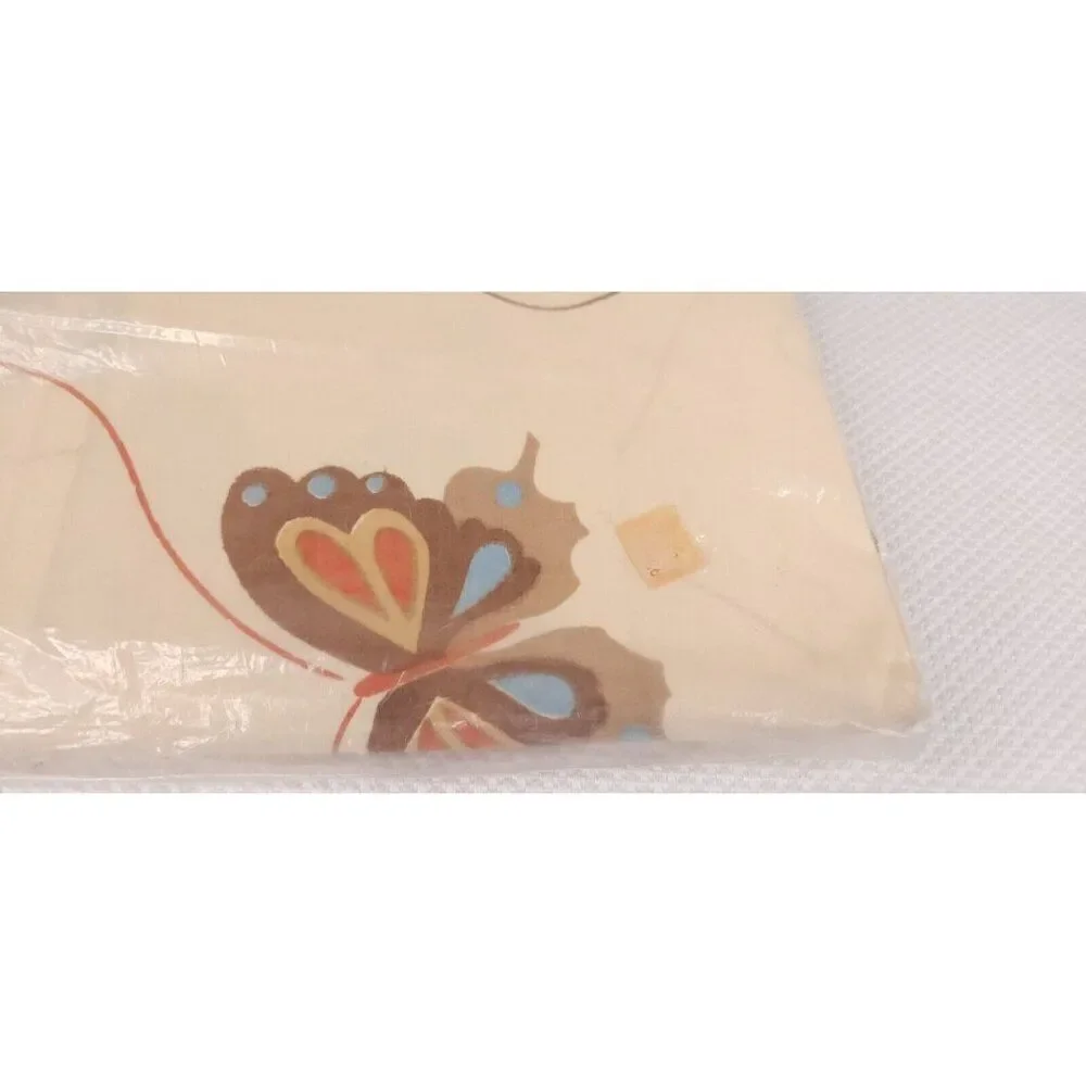 New Vintage 70s Martex Percale Twin Fitted Sheet Beige Tan Butterfly Mid Century